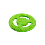 Leuchtend grüner strukturierter kiwi walker dog disc frisbee aus gummi in lenkradform mit geprägt branding