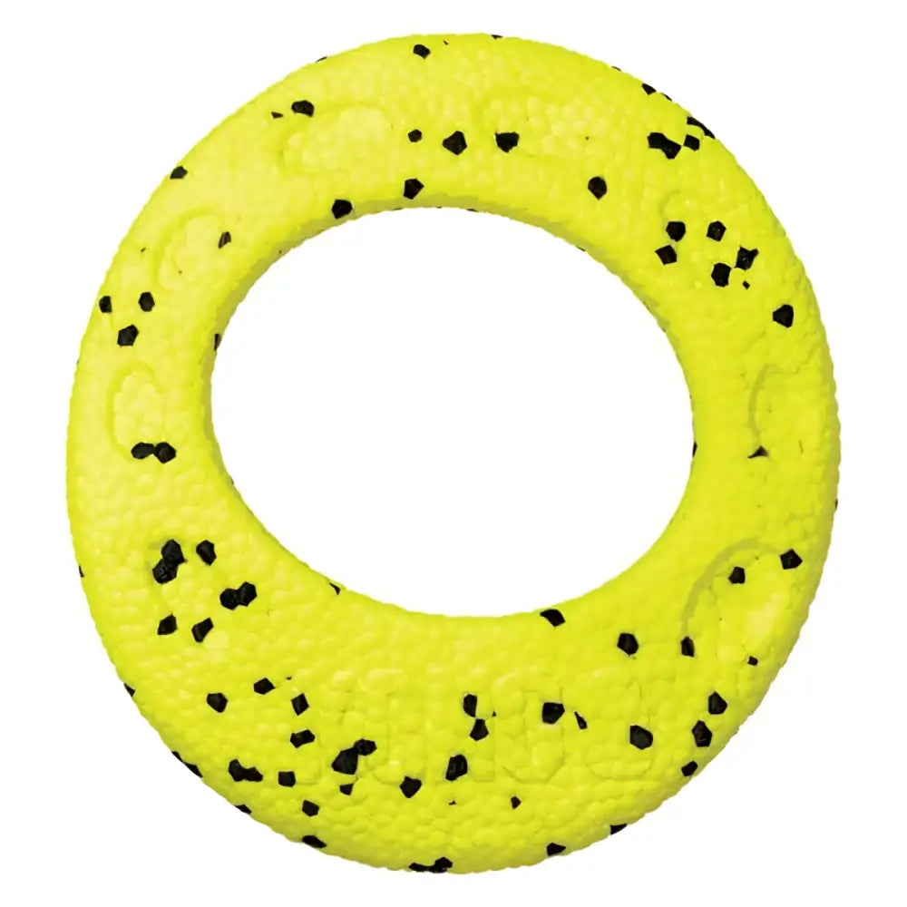 Bright gelber kong reflex flyer gummiring mit schwarzen punkten und strukturierter oberfläche
