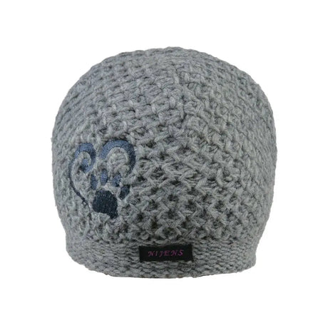 Graue kurze Beanie Mütze aus Wolle mit Pfote&Herz Stickerei, perfekt für Hundeliebhaber