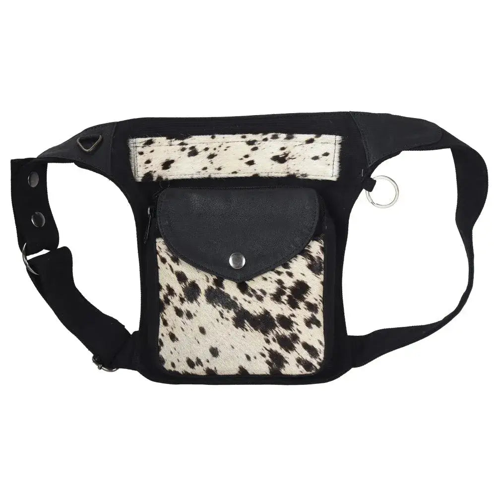 Black and white kuhfell fanny pack von Nijens Vintage Canvas Leder Leckerli-Tasche Barcelona