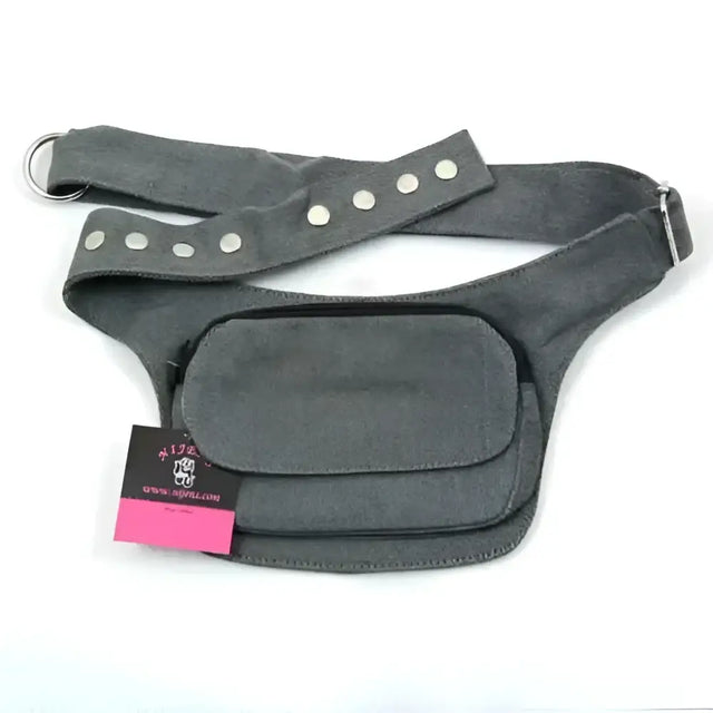 Graue Leder Hip Bag mit Nieten-Gürtel aus Nijens Grau Meliert, stylish und cool