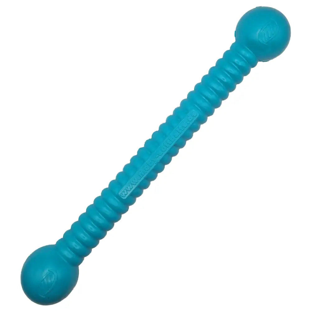 Turquoise moby dog stick aus robustem plastik mit texturierter segmentierter struktur und abgerundeten kugelenden für deinen hund