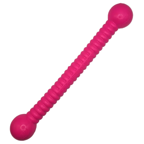 Vibranter pinker moby dog stick aus robustem kunststoff mit geripptem körper und glatten enden zum spielen für deinen hund