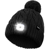 Schwarze Mütze mit LED Beleuchtung und Bommel, perfekt für dunkle Nächte