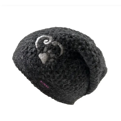 Nijens Lang Beanie mit Pfotenstickerei Anthrazit für kalte Jahreszeit, schwarz mit silber Ram