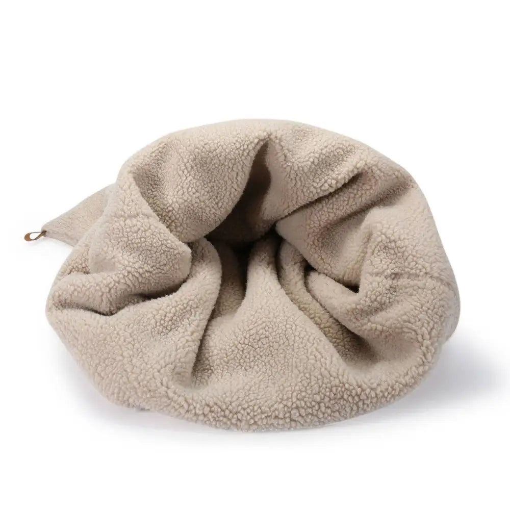Kuschelsack 4-in-1 Kuschelhöhle für Hunde in beigem Teddy-Polyester, mit Höhle und Körbchen