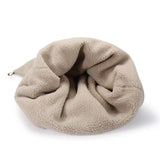 Kuschelsack 4-in-1 Kuschelhöhle für Hunde in beigem Teddy-Polyester, mit Höhle und Körbchen