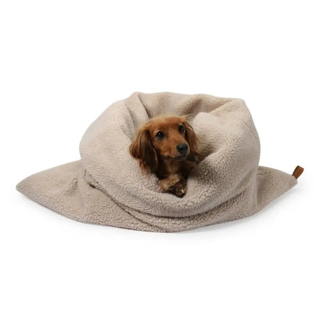 Kuschelsack 4-in-1 Kuschelhöhle für Hunde in beigem Teddy-Material, Hundebett Kuschelsack 4-in-1