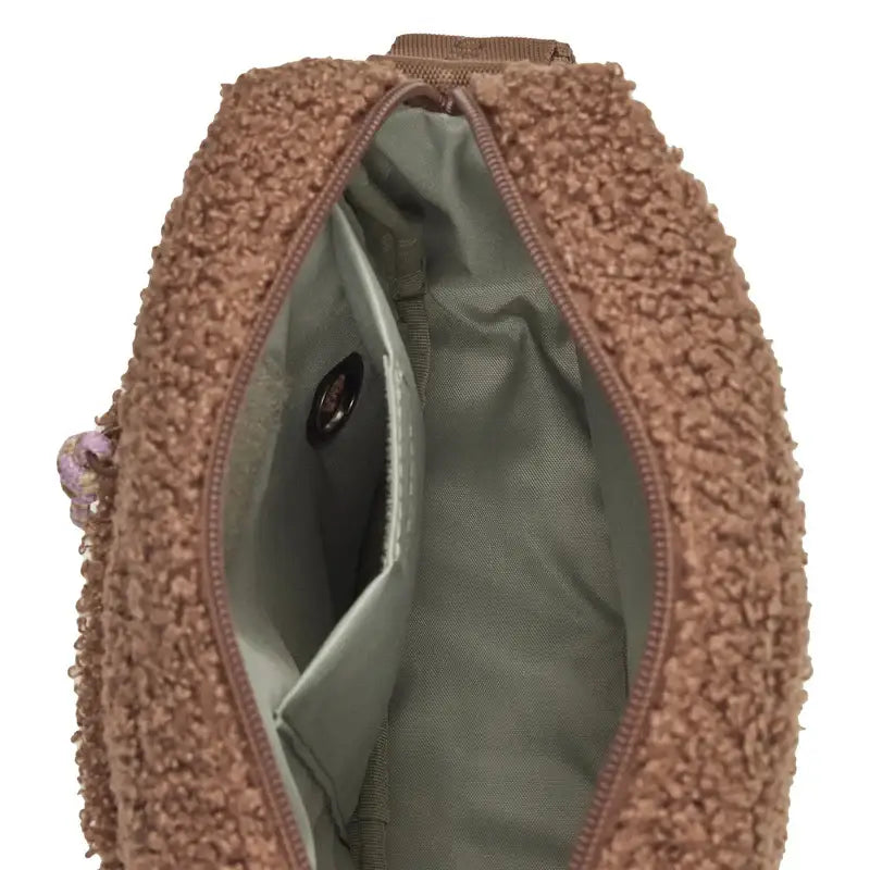 Leckerlibeutel Noka Teddy-Fleece mit braunem Sherpa-Textur und Lichtgrüner Innentasche