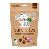 Tanfarbener resealable pouch pure bites hundesnack mit cartoon hund und gemüse ideal als hundespielzeug ersatz