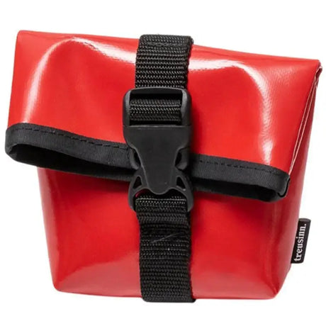 Roter glänzender treusinn® hunde leckerlitasche fahrradkorb mit schwarzen gurtbändern und schnalle ideale begleiter