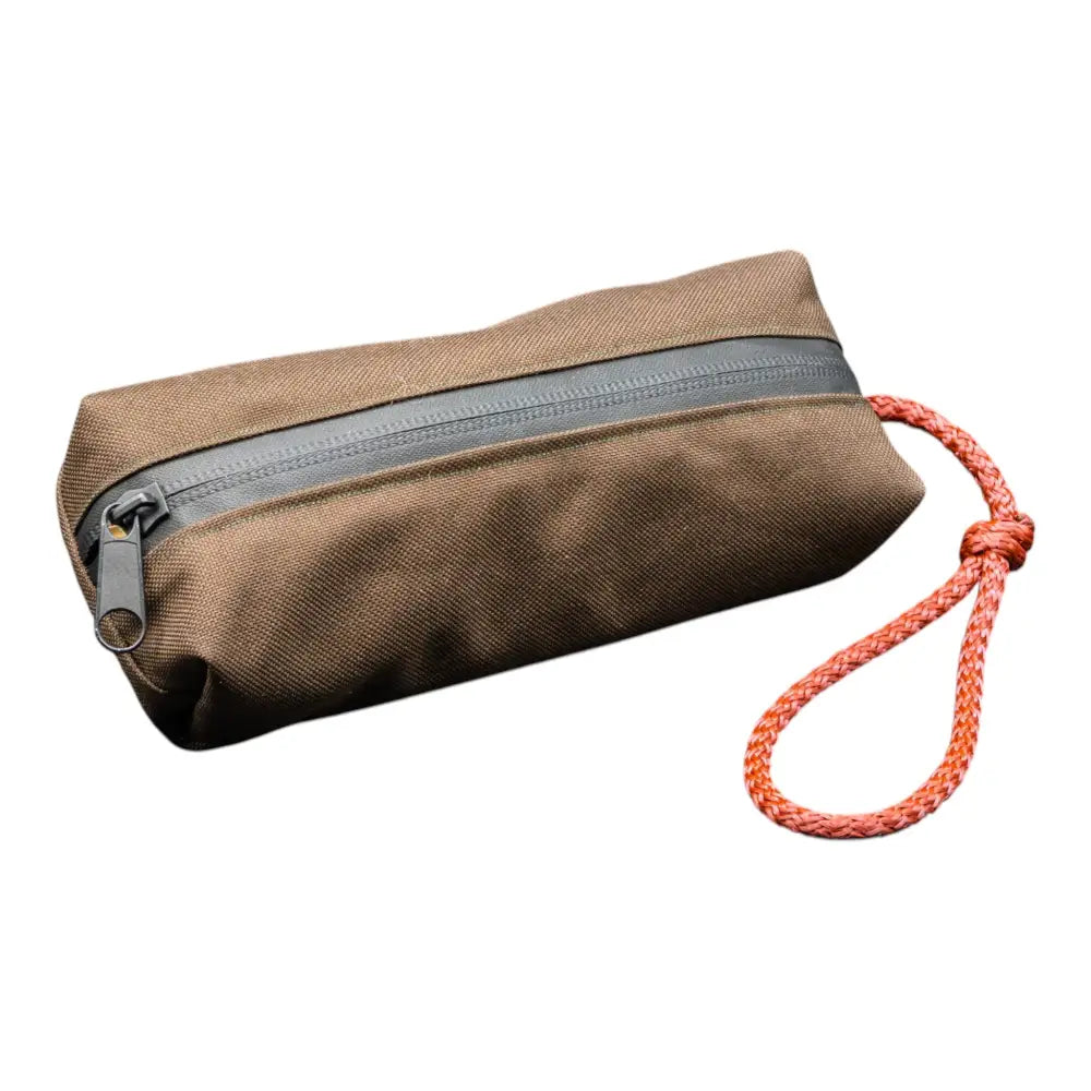 Brauner Canvas Upcycling Futterdummy mit orange Cord Loop, 7cm breit, deutsche werkstätten