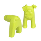 Hellgrünes gummispielzeug in hundeform mit lachendem gesicht für west paw toppl stopper zum befüllen und einfrieren